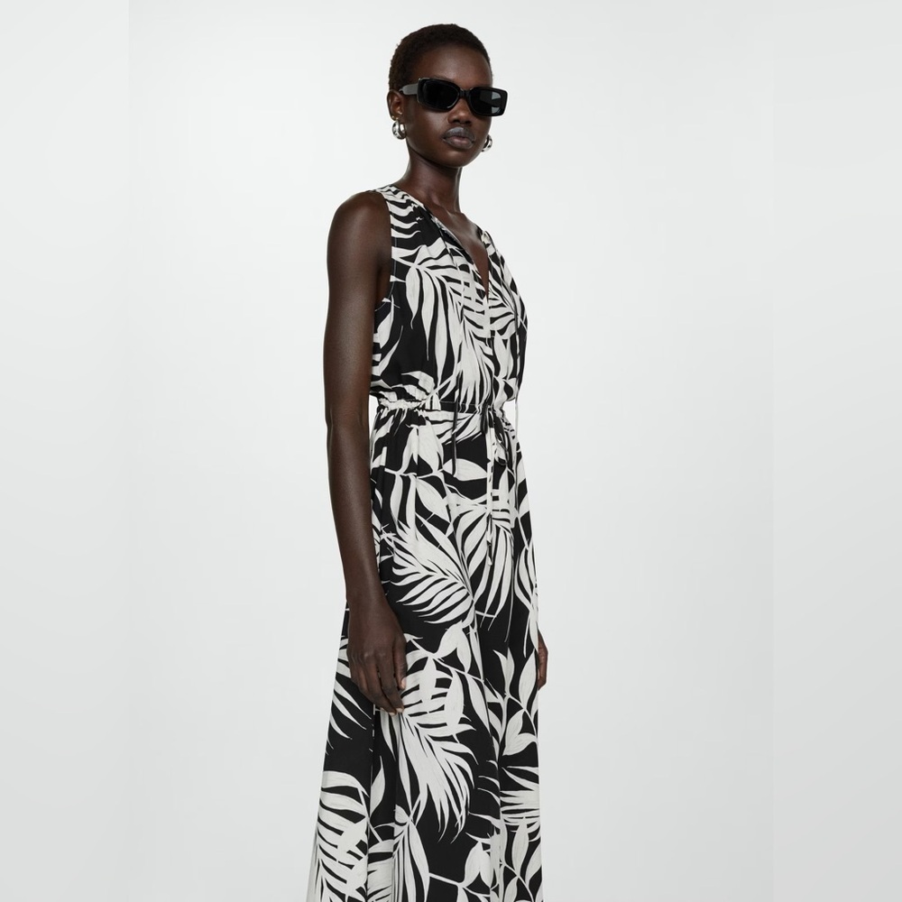 Mango bow printed sleeveless dress NWT